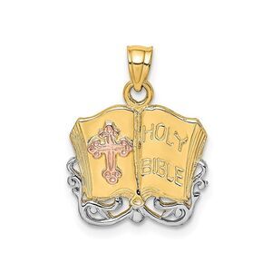 Open Holy Bible Charm Pendant Necklace in 14K Yellow Gold (NO CHAIN)